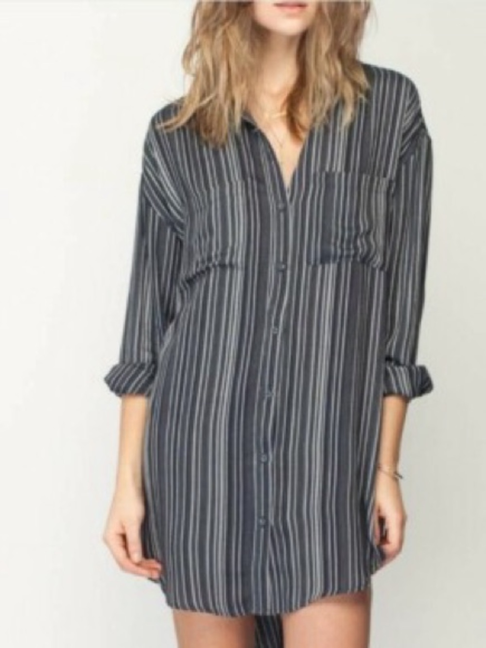Gentle Fawn Voyage Shirt Dress Linen M Carbon Stripe Button Down Long Sleeve